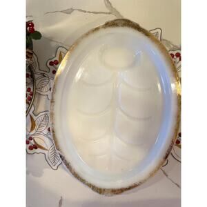 Fire King Tree‎ of Life Meat Platter milk glass with gold edge rim 11x15